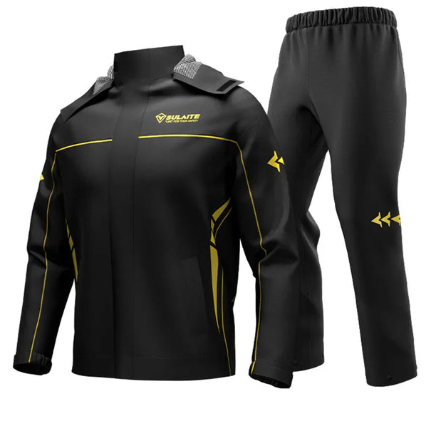 Unisex Regenanzug | 2-teilig | Aufbewahrungstasche | Winddicht | Wasserdicht-Schwarz/Gelb-M-Luzern Mode