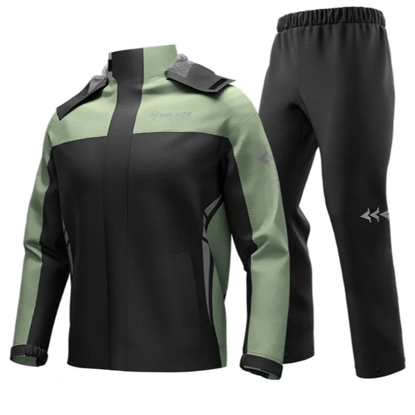 Unisex Regenanzug | 2-teilig | Aufbewahrungstasche | Winddicht | Wasserdicht-Schwarz/grün-M-Luzern Mode