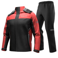 Unisex Regenanzug | 2-teilig | Aufbewahrungstasche | Winddicht | Wasserdicht-Schwarz/rot-M-Luzern Mode
