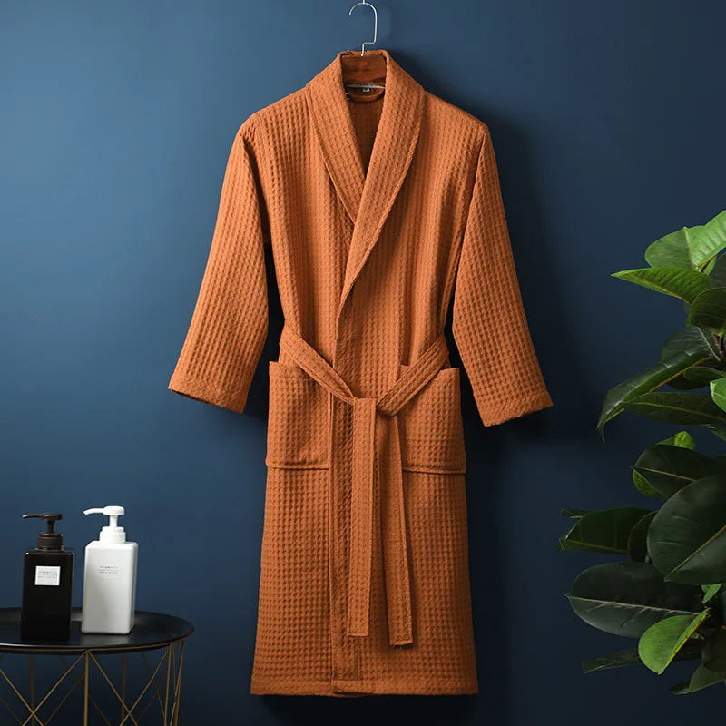Unisex Bademantel | Baumwolle | Weich | Einfarbig | Bequeme Passform | Lang | Warm-Orange-M-Luzern Mode
