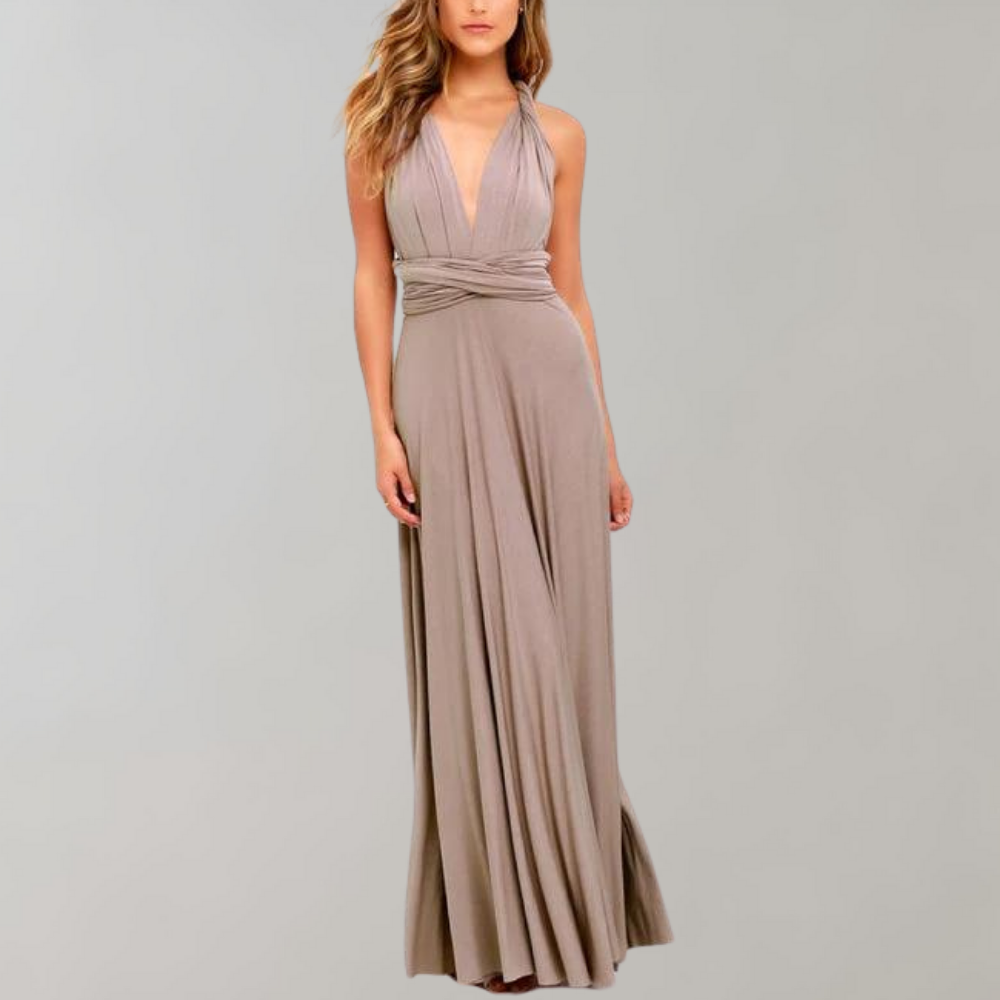Elegantes Damen Wickelkleid für besondere Anlässe-Khaki-S-Luzern Mode