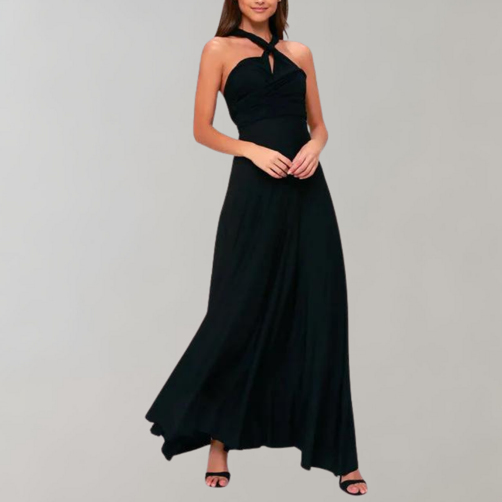 Elegantes Damen Wickelkleid für besondere Anlässe-Schwarz-S-Luzern Mode