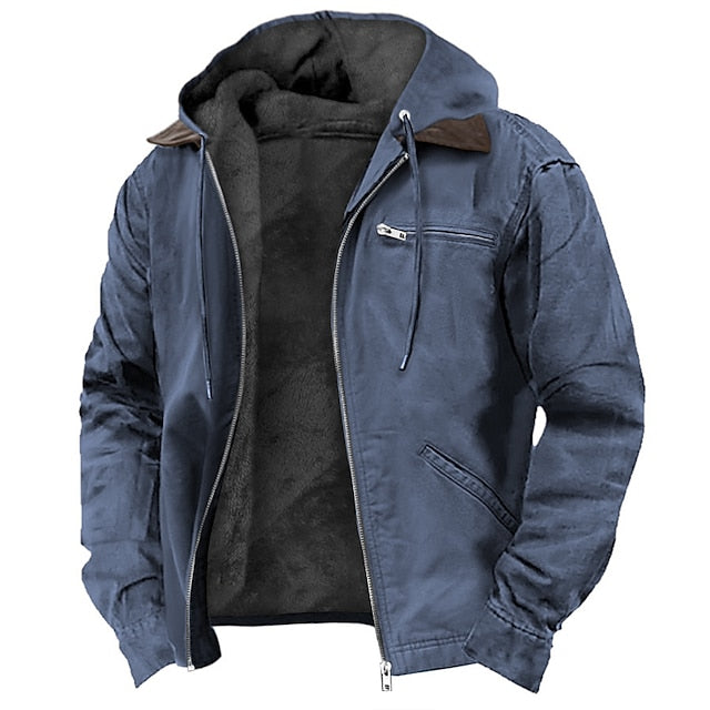 Herren Outdoorjacke | Winddicht | Kapuze | Gefüttert | Reißverschluss-Blau-2XS-Luzern Mode