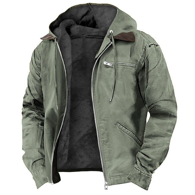 Herren Outdoorjacke | Winddicht | Kapuze | Gefüttert | Reißverschluss-Grün-2XS-Luzern Mode