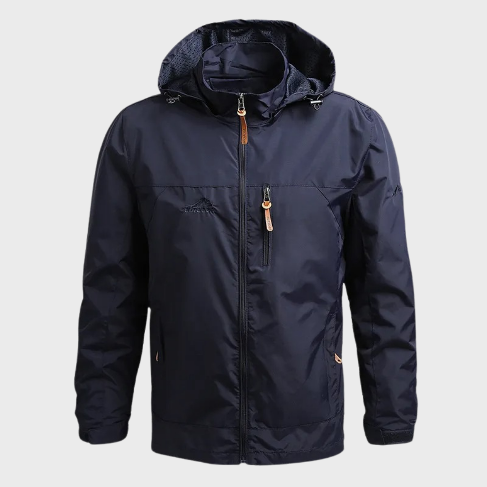 Herren Outdoor Windbreaker Jacke mit Kapuze und Reißverschluss-Blau-M-Luzern Mode
