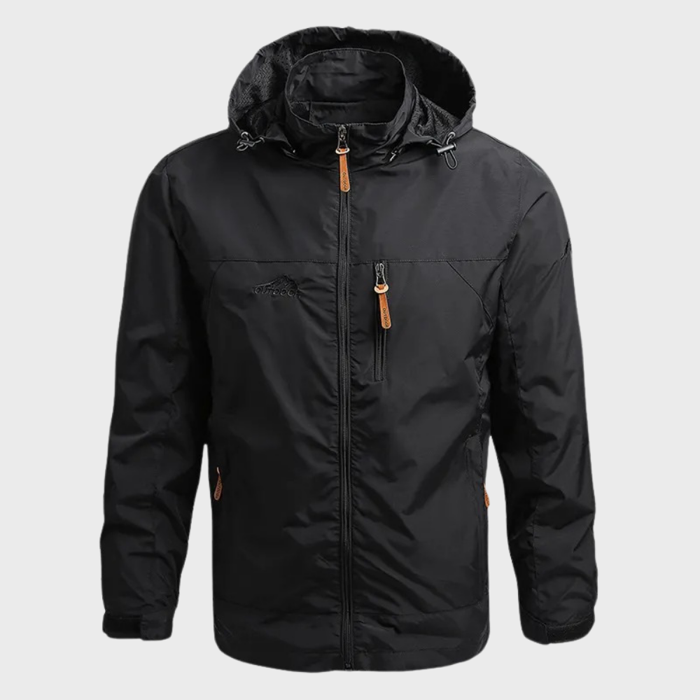 Herren Outdoor Windbreaker Jacke mit Kapuze und Reißverschluss-Schwarz-M-Luzern Mode